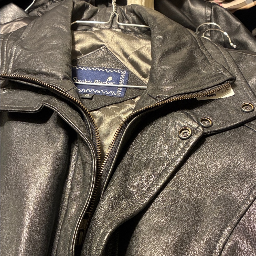 Stanley blackerCharcoal Leather Bomber Jacket